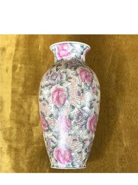 Porcelain Floral Vase in Pink and Green - Decorative Accent